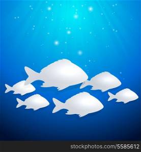 Blue marine background with white floating fish