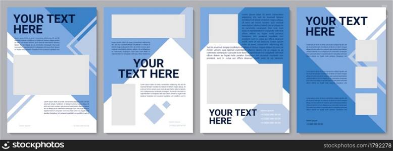 Blue marketing brochure template. Business info. Flyer, booklet, leaflet print, cover design with copy space. Your text here. Vector layouts for magazines, annual reports, advertising posters. Blue marketing brochure template