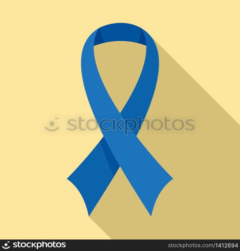 Blue medical ribbon icon. Flat illustration of blue medical ribbon vector icon for web design. Blue medical ribbon icon, flat style