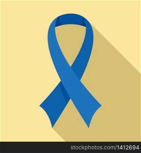 Blue medical ribbon icon. Flat illustration of blue medical ribbon vector icon for web design. Blue medical ribbon icon, flat style