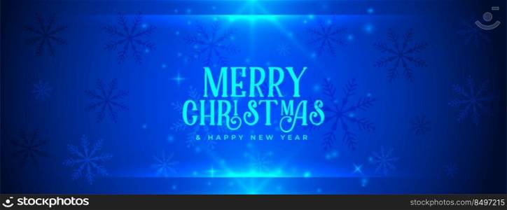 blue merry christmas shiny snowflakes banner design