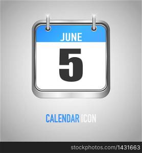 Blue metallic Calendar icon flat style. Date, day, month. Vector illustration background for reminder, app, UI, event, holiday, office document and logo. isolated object and symbol. from year collection. June