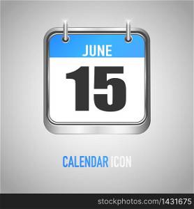 Blue metallic Calendar icon flat style. Date, day, month. Vector illustration background for reminder, app, UI, event, holiday, office document and logo. isolated object and symbol. from year collection. June