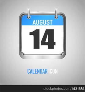 Blue metallic Calendar icon flat style. Date, day, month. Vector illustration background for reminder, app, UI, event, holiday, office document and logo. isolated object and symbol. from year collection. August