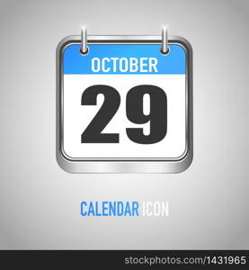 Blue Metallic Calendar icon flat style. Date, day, month. Vector illustration background for reminder, app, UI, event, holiday, office document and logo. isolated object and symbol. from year collection. October