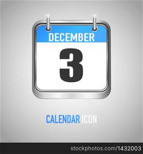 Blue Metallic Calendar icon flat style. Date, day, month. Vector illustration background for reminder, app, UI, event, holiday, office document and logo. isolated object and symbol. from year collection. December