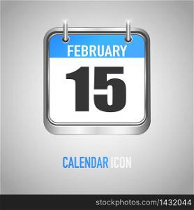 Blue Metallic Calendar icon flat style. Date, day, month. Vector illustration background for reminder, app, UI, event, holiday, office document and logo. isolated object and symbol. from year collection. February