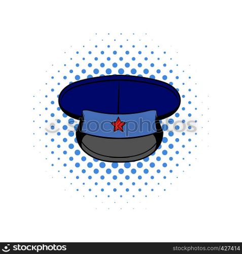 Blue military hat with star comics icon on a white background. Blue military hat with star comics icon