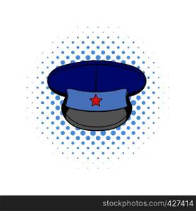 Blue military hat with star comics icon on a white background. Blue military hat with star comics icon