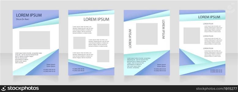 Blue modern blank brochure layout design. Therapy info. Vertical poster template set with empty copy space for text. Premade corporate reports collection. Editable flyer paper pages. Blue modern blank brochure layout design
