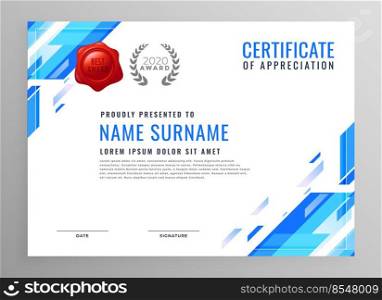 blue modern business certificate design