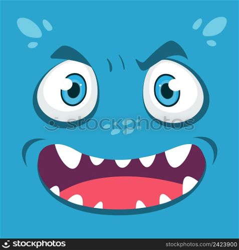 Blue monster avatar. Cartoon monster face. Monster square head. Vector stock