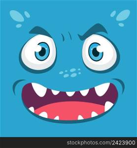 Blue monster avatar. Cartoon monster face. Monster square head. Vector stock