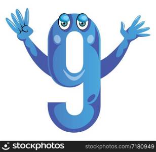 Blue monster in number nine shape with hands up illustration vector on white background