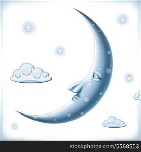 Blue Moon in sky with clouds and stars