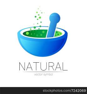Blue mortar and pestle vector symbol. Logo of nature herb illustration. Concept for ecology, eco, organic, medicine and herb therapy product. Alternative medical logotype for business. Blue mortar and pestle vector symbol. Logo of nature herb illustration. Concept for ecology, eco, organic, medicine and herb therapy product. Alternative medical logotype for business.