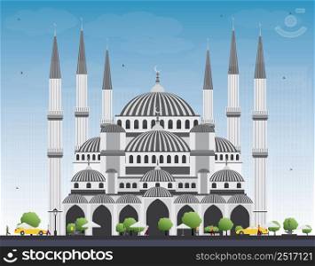 Blue Mosque in Istanbul Turkey. Vector Illustration. Business Travel and Tourism Concept with Historic Building. Image for Presentation Banner Placard and Web Site.