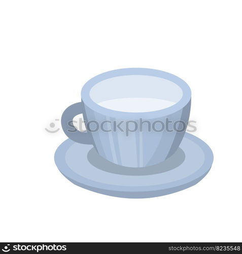 Blue mug for drink. Cup with milk. Element of kitchen. Dishes in isometric view. Red mug for drink. Cup with coffee.