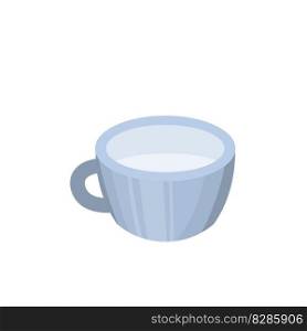 Blue mug for drink. Cup with milk. Element of kitchen. Dishes in isometric view. Red mug for drink. Cup with coffee.