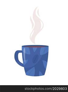 Blue mug with hot tea semi flat color vector object. Full realistic item on white. Steaming aromatic drink in cup isolated modern cartoon style illustration for graphic design and animation. Blue mug with hot tea semi flat color vector object