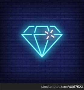 Blue neon diamond bright sign element. Gambling concept for night advertisement design. Game icon in neon style for online casino, slot machine, jackpot