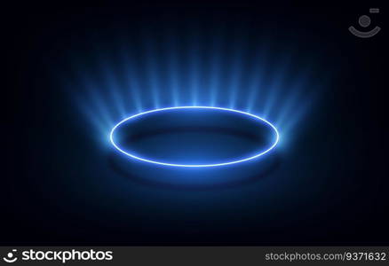 Blue neon light circle frame on background. Vector illustration