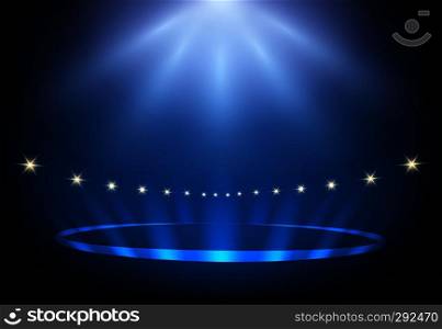 Blue Night performance stage lights. Vector illustration.