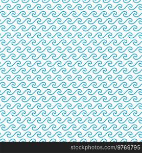 Blue ocean and sea waves seamless pattern. Textile print or wrapping paper decoration with wavy pattern. Ocean water waves, water flow vector seamless pattern or wallpaper. Ocean and sea blue curly waves seamless pattern