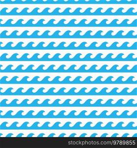 Blue ocean and sea waves seamless pattern. Vector navy stripes on white backdrop. Decor for wrapping paper, wallpaper or textile, monochrome decorative ornament in simple nautical retro style. Blue ocean and sea waves seamless pattern design
