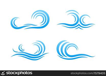 Blue ocean water wave set logo icon object vector isolated on white background illustration