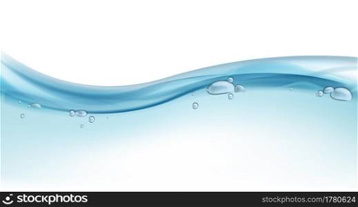 Blue ocean wave. Water surface, blue liquid motion, splashes and water bubbles in swimming pool, sea line horizon transparent. Underwater realistic background, Vector isolated on white illustration. Blue ocean wave. Water surface, blue liquid motion, splashes and water bubbles in swimming pool, sea line horizon transparent. Underwater realistic background, Vector isolated illustration