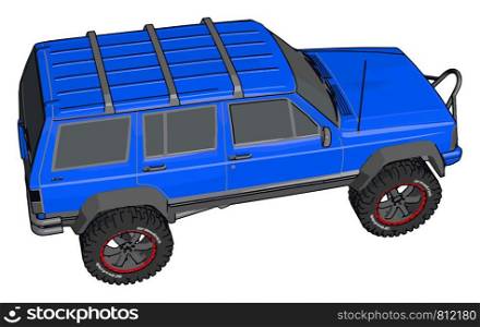 Blue off road vehicle, illustration, vector on white background.