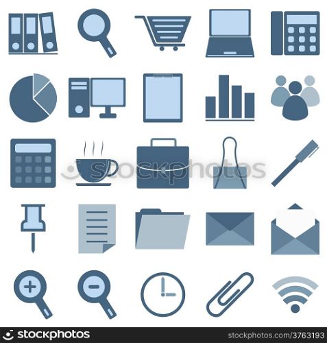 Blue office icons on white background, stock vector