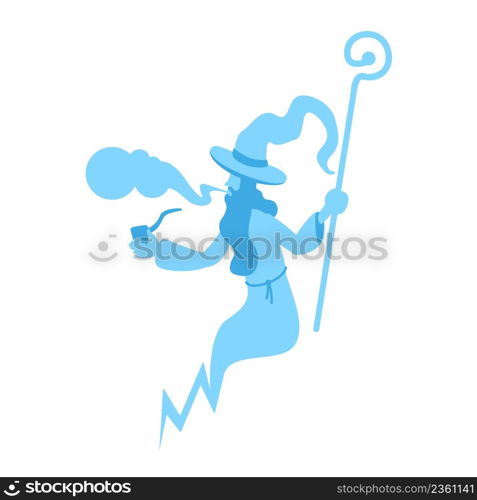 Blue old wizard semi flat color vector character. Flying figure. Performing magic. Full body person on white. Magical abilities simple cartoon style illustration for web graphic design and animation. Blue old wizard semi flat color vector character