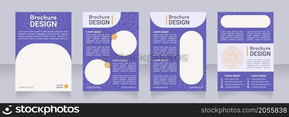Blue ornamental blank brochure design. Template set with copy space for text. Premade corporate reports collection. Editable 4 paper pages. Roboto Light, Medium, Itim Regular fonts used. Blue ornamental blank brochure design