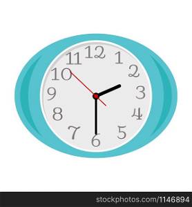 Blue oval clock isolated on white background, vector illustration. Blue oval clock isolated on white