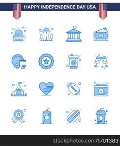 Blue Pack of 16 USA Independence Day Symbols of american; amearican; space; money; usa Editable USA Day Vector Design Elements