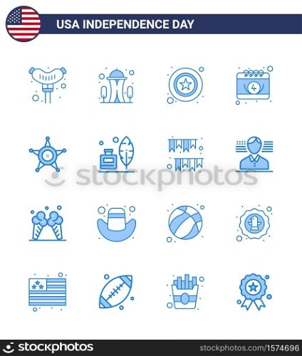 Blue Pack of 16 USA Independence Day Symbols of star; men; police; day; calendar Editable USA Day Vector Design Elements