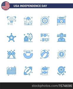 Blue Pack of 16 USA Independence Day Symbols of star; men; police; day; calendar Editable USA Day Vector Design Elements