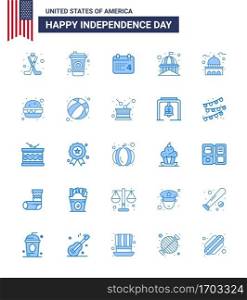 Blue Pack of 25 USA Independence Day Symbols of fast food  white  day  usa  house Editable USA Day Vector Design Elements