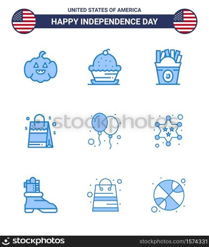Blue Pack of 9 USA Independence Day Symbols of celebrate; american; frise; usa; bag Editable USA Day Vector Design Elements