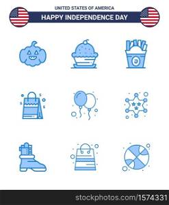 Blue Pack of 9 USA Independence Day Symbols of celebrate; american; frise; usa; bag Editable USA Day Vector Design Elements