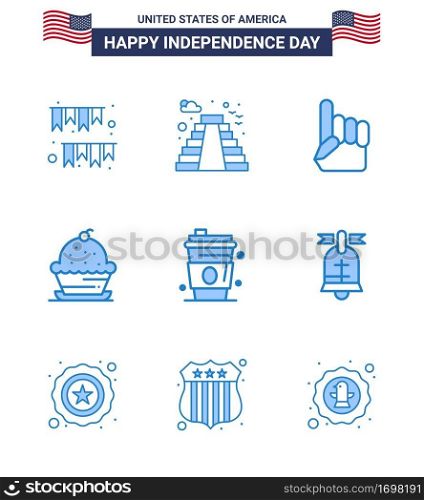 Blue Pack of 9 USA Independence Day Symbols of thanksgiving; muffin; usa; dessert; american Editable USA Day Vector Design Elements