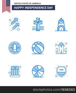 Blue Pack of 9 USA Independence Day Symbols of usa  ball  building  football  celebration Editable USA Day Vector Design Elements