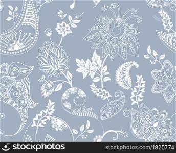 Blue paisley seamless pattern. Light floral wallpaper. Seamless backdrop with decorative climbing flowers. For fabric, digital paper, decoupage, invitation, web, textile. Hand drawn wallpaper.. Blue paisley seamless pattern. Light floral wallpaper. Seamless backdrop with decorative climbing flowers. For fabric, digital paper, decoupage, invitation, web, textile. Hand drawn plants wallpaper.