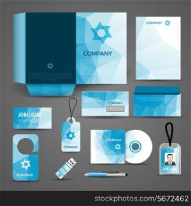 Blue paper business stationery layout template for corporate identity and branding set isolated vector illustration