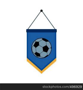 Blue pennant with soccer ball flat icon isolated on white background. Blue pennant with soccer ball flat icon