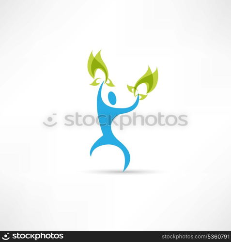 blue people with leaves icon