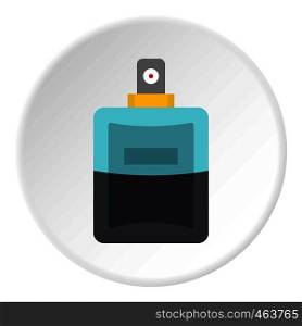 Blue perfume bottle icon in flat circle isolated vector illustration for web. Blue perfume bottle icon circle
