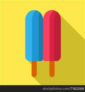 Blue pink double popsicle icon. Flat illustration of blue pink double popsicle vector icon for web design. Blue pink double popsicle icon, flat style